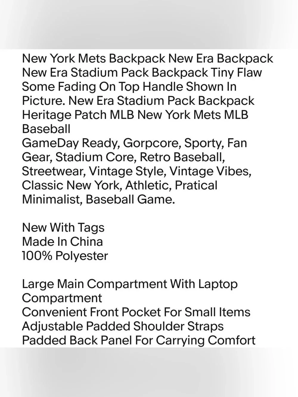 New York Mets Backpack New Era Backpack New Era Stadium Pack Backpack Tiny Flaw
